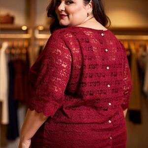 Elegant Red Lace Tunic Top